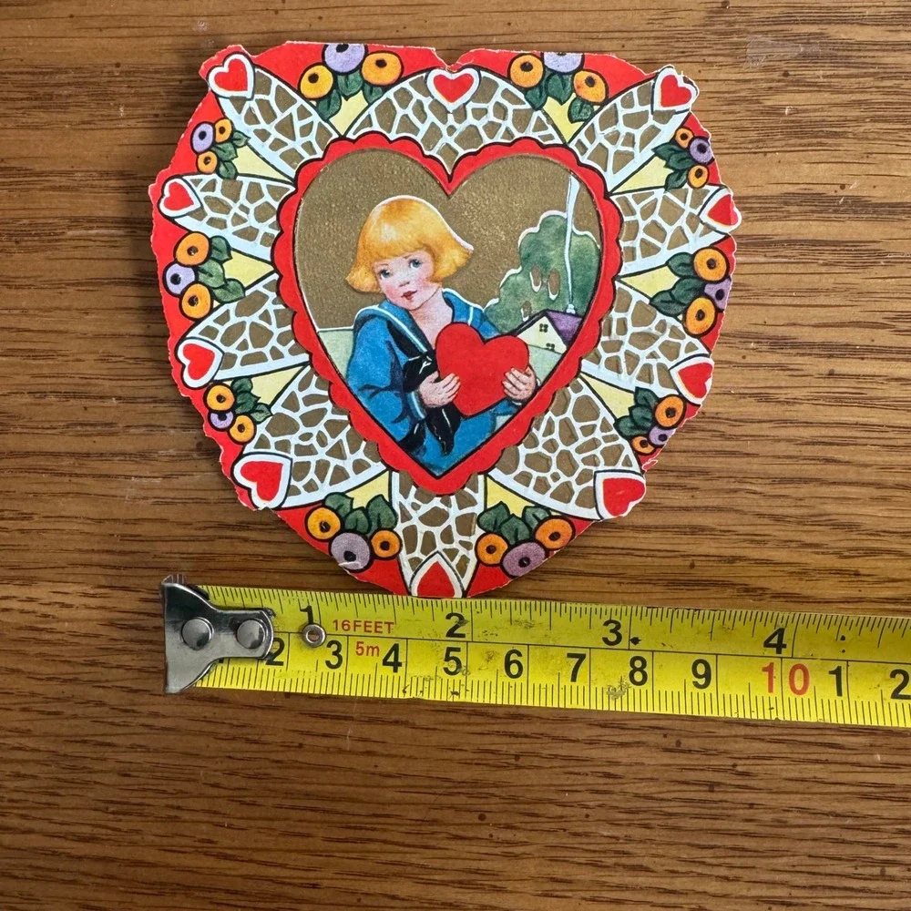 Vintage Valentine Card Boy Sailor Holding Heart Whitman‎ Made Worcester MA